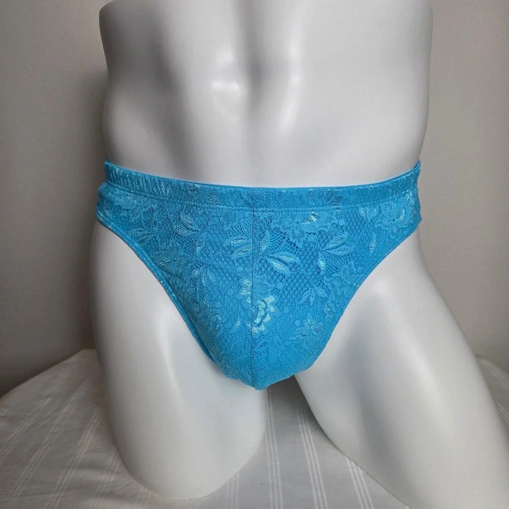 Cosabella Never Say Never‎ Mens Lace Thong Blue Floral Low Rise Underwear New